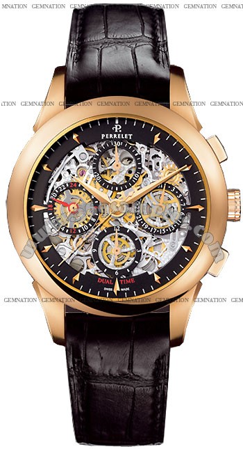 Perrelet Chronograph Skeleton GMT Mens Wristwatch A3007.9