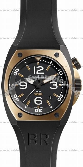 Bell & Ross BR 02-92 Pink Gold & Carbon Mens Wristwatch BR02-PINKGOLD-CA